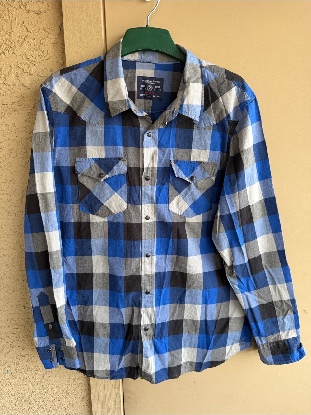 American Eagle Outfitters Blue Black White Plaid Button-Down Shirt xxl
